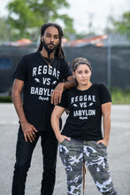 Load image into Gallery viewer, Cooyah Jamaica. Men&#39;s and women&#39;s short sleeve Reggae VS Babylon graphic tees in black. Ringspun, crew neck shirt. Jamaican streetwear clothing. IRIE
