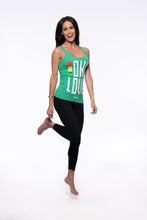 Load image into Gallery viewer, Cooyah Jamaica. Women&#39;s One Love Tank Top in green. Screen printed reggae style graphics in rasta colors. Jamaican clothing brand.
