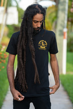 Load image into Gallery viewer, Cooyah Jamaica.  Men&#39;s Premium Brand graphic tee.  Gold Lion design screen printed on a black ringspun cotton t-shirt.  Jamaican streetwear clothing brand. 
