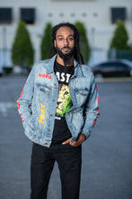 Load image into Gallery viewer, Cooyah Jamaica.  Men&#39;s denim jacket with Rasta Lion design.  Handprinted design.  Reggae rootswear clothing brand.  IRIE
