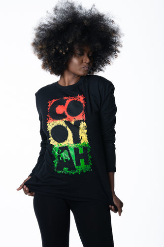 Cooyah Jamaica long sleeve Women's black Tee Shirt, Ring Spun, Crew Neck, Street Wear Reggae Style, IRIE 
