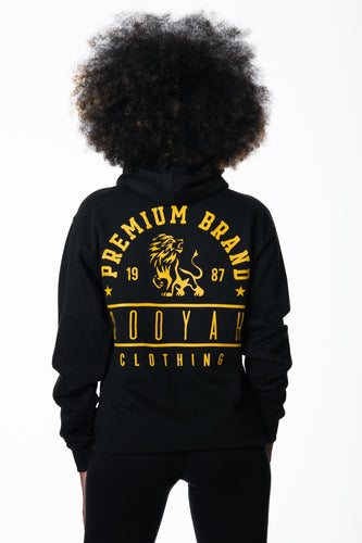 Cooyah Jamaica, Premium Brand hoodie with lion graphic in black. Jamaican streetwear clothing.