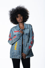 Load image into Gallery viewer, Cooyah Jamaica. Women&#39;s Denim Jean Jacket with Rasta Lion graphics. Jamaican rootswear clothing.
