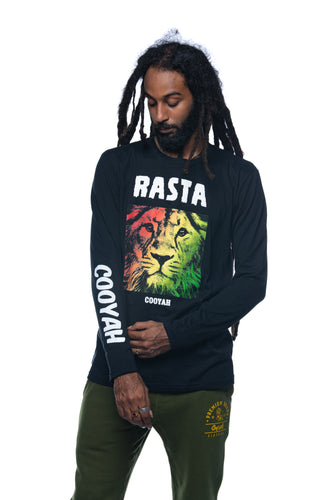 Cooyah Jamaica long sleeve men's Rasta Lion Tee Shirt, Ring Spun, Crew Neck, Street Wear Reggae Style, IRIE