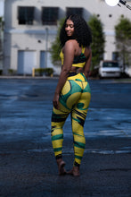 Load image into Gallery viewer, Cooyah Jamaica Women&#39;s leggings in Jamaican colors,  Athleisure wear Reggae Style, IRIE

