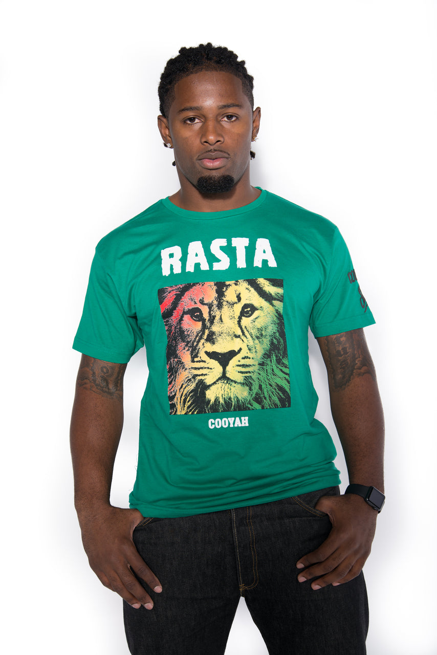 Cooyah Jamaica short sleeve men's Rasta Lion Green Tee Shirt, Ring Spun, Crew Neck, Street Wear Reggae Clothing, IRIE