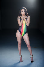 Load image into Gallery viewer, COOYAH Jamaica. Women&#39;s mesh bodysuit in reggae colors. Jamaican Dancehall Clothing.
