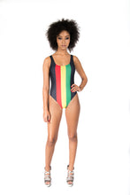 Load image into Gallery viewer, Cooyah Jamaica. Women&#39;s 1 piece rocksteady bathing suit with reggae colors. Jamaican Beachwear clothing.
