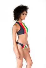 Load image into Gallery viewer, Cooyah Jamaica. Women&#39;s 2 piece bikini set in reggae colors. Jamaican beachwear clothing brand.
