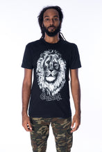 Load image into Gallery viewer, Cooyah Men&#39;s Big Face Lion Graphic Tee screen printed on a soft, 100% ringspun cotton black crew-neck t-shirt.  Jamaican owned reggae clothing brand since 1987.  IRIE
