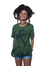 Cooyah Clothing - women's crew neck relaxed fit tee with Dread and Lion rasta graphic in green. Jamaican rootswear clothing since 1987. IRIE