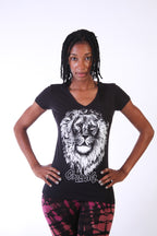 Cooyah Jamaica. Women's rasta lion t-shirt screen printed on soft, 100% ringspun cotton. We are a Jamaican owned reggae clothing brand since 1987.  IRIE