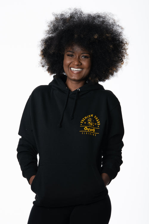 Cooyah Jamaica, Premium Brand hoodie with lion graphic in black.  As a Jamaican owned clothing brand since 1987, we take pride in bringing you this classic piece.