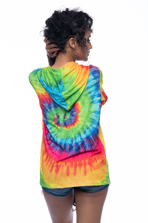 Cooyah Jamaica. This colorful tie-dye UV protected hoodie is great for the beach and traveling - helps you stay cool and protected year-round! Jamaican beachwear clothing brand.