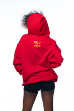 Load image into Gallery viewer, The original Reggae VS Babylon Pullover Red Hoodie by Cooyah Clothing. Women&#39;s Jamaican streetwear brand. IRIE
