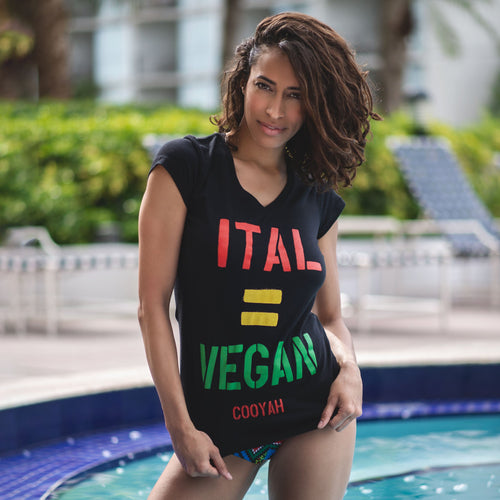 Cooyah Jamaica.  Women's Vegan tees in rasta colors.  