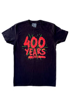 Cooyah Jamaica.   Men's black graphic tee with 400 Years graphic.  Soft, ringspun cotton, crew neck.  Jamaican clothing brand.