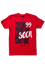 Load image into Gallery viewer, Cooyah Jamaica.  I&#39;ve Got 99 Problems and Soca is Not One.   Men&#39;s Ringspun cotton, short sleeve graphic tee in red.  Jamaican clothing brand.

