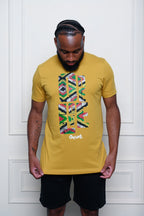 Cooyah men's African print One Love graphic tee in gold.