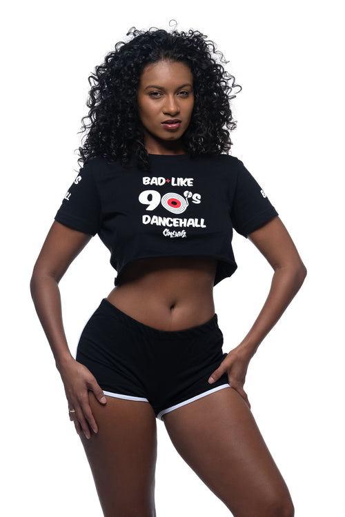 Cooyah - Bad Like 90's Danehall women's black crop tops.  Jamaican streewear clothing brand.  