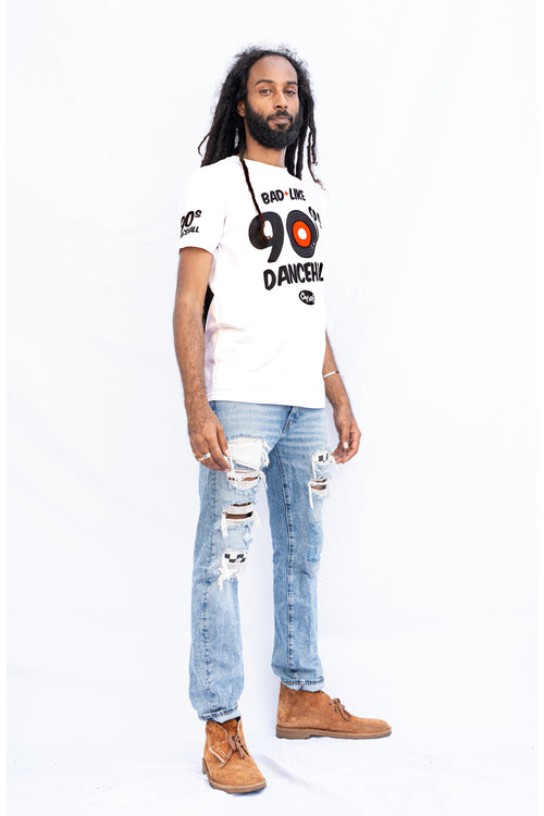 Cooyah Clothing men's Bad Like 90s Dancehall graphic tee in white.  Jamaican streetwear clothing brand since 1987.