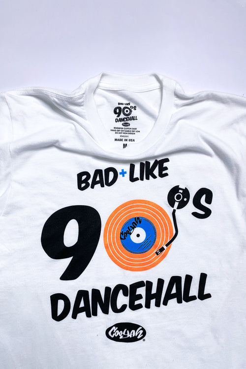 COOYAH Jamaica.  Bad Like 90's Dancehall Limited Edition graphic tee with Neon Orange Print.  We are a Jamaican owned clothing company established in 1987.