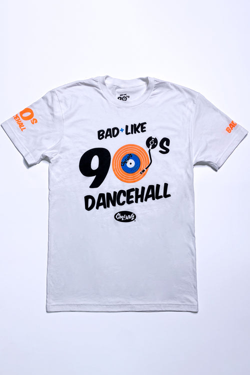 COOYAH Jamaica.  Bad Like 90's Dancehall Limited Edition graphic tee with Neon Orange Print.  We are a Jamaican owned clothing company established in 1987.