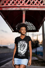 Load image into Gallery viewer, Cooyah Jamaica. Women&#39;s rasta lion t-shirt screen printed on soft, 100% ringspun cotton. We are a Jamaican owned reggae clothing brand since 1987.
