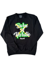 Load image into Gallery viewer, Cooyah women&#39;s black pullover sweatshirt with Jamaica Born A Yardie graphic
