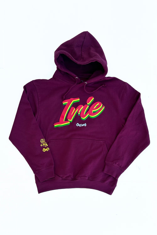 Cooyah Clothing IRIE Rasta Pullover Hoodie in Burgundy. Reggae Casual Jamaican Street Wear Sweatshirt