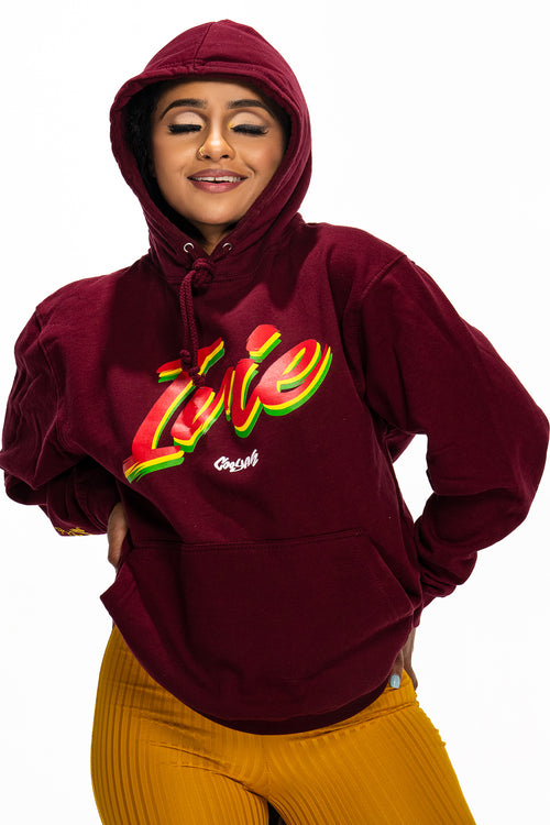 Cooyah Clothing IRIE Rasta Pullover Hoodie in BURGUNDY. Reggae Casual Jamaican Street Wear Sweatshirt