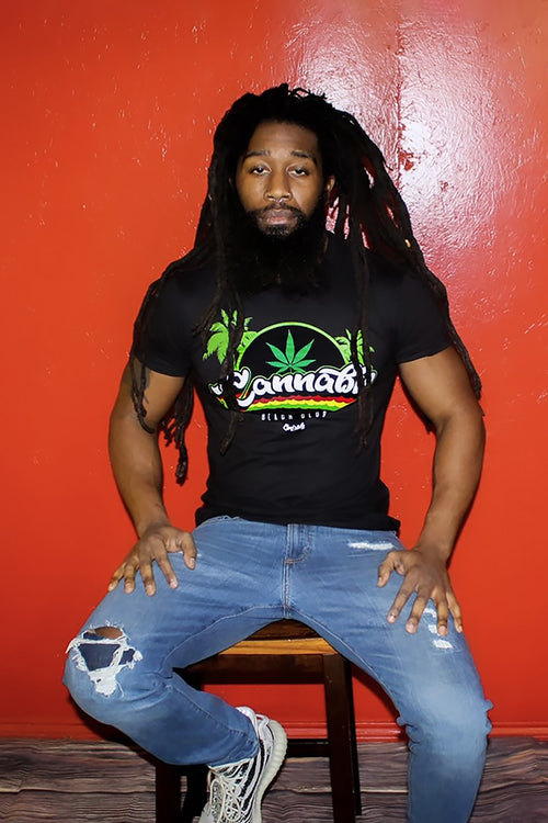 Cooyah Jamaica Cannabis Beach Club short sleeve men's graphic tee. Ringspun cotton Jamaican streetwear clothing.