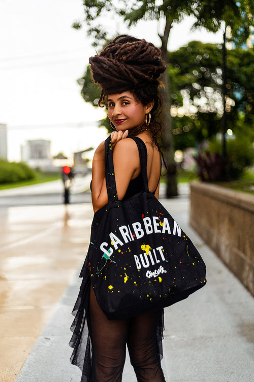 Caribbean Built Tote Bag with hand-painted reggae colors on both sides.  Cooyah label stitched on the back.