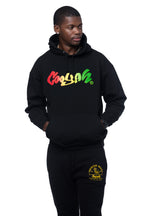 Cooyah Hoodie with puff print in red, gold, and green reggae colors.  We are a Jamaican owned clothing brand established in 1987. 