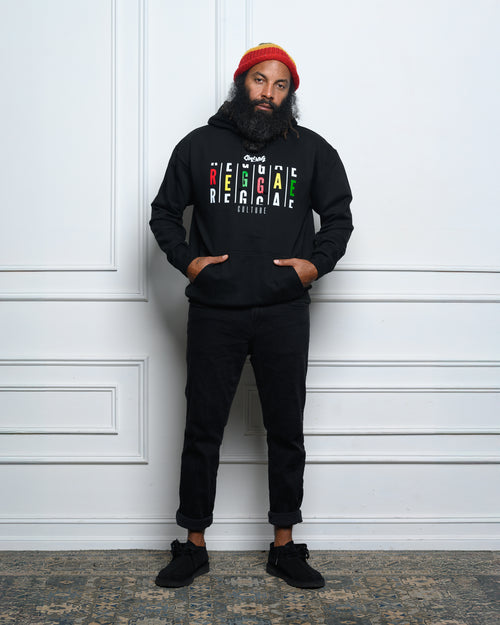 Cooyah men's Reggae Culture hoodies in black.  Screen printed in rasta colors.  We are a Jamaican owned streetwear clothing brand since 1987.