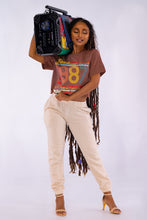 Load image into Gallery viewer, Cooyah Jamaican clothing brand. Womens brown graphic tee with colorful retro 1987 design screen printed on the front.
