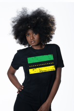 Cooyah Clothing.  Women's Reggae Republic graphic tee.  Each star in the design represents the 14 parishes in Jamaica.