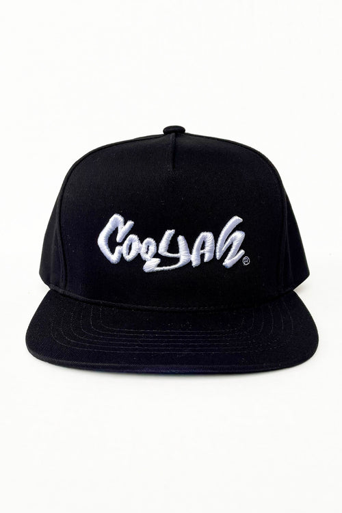 Cooyah Brand Jamaica 5 Panel Embroidered Snapback Hats in black.  Jamaican streetwear, dancehall clothing.