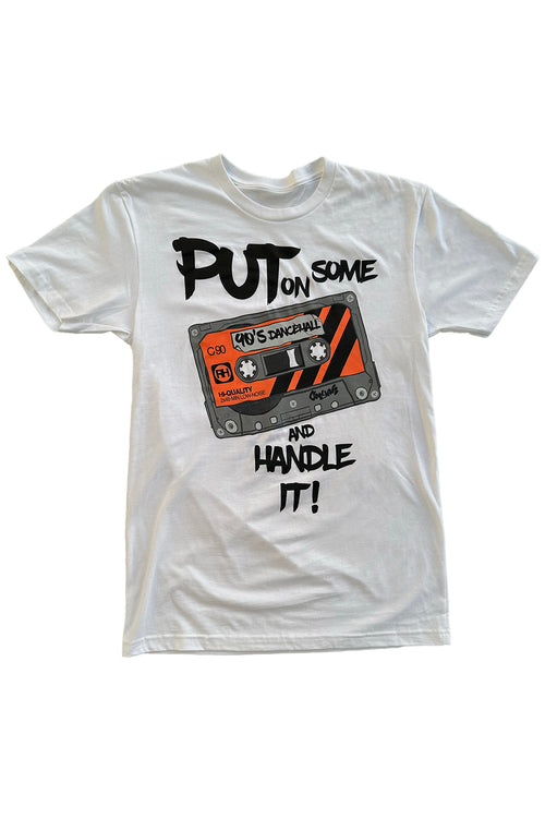 Cooyah Jamaica. Put on Some 90s Dancehall and Handle it! Men's crew neck t-shirt in white with a retro cassette tape design. We are a Jamaican owned clothing brand established in 1987.