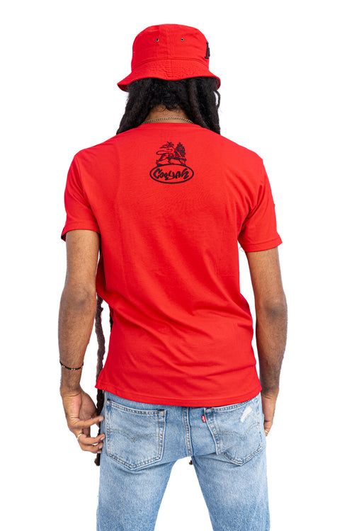 Cooyah Clothing - Men's classic Haile Selassie graphic tees in red.  Screen printed on soft 100% ringspun cotton.  As a Jamaican owned clothing brand since 1987, we take pride in bringing you this classic piece. 
