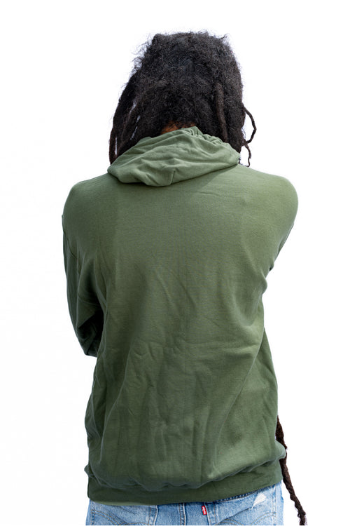 Cooyah Clothing - Men's classic Olive green hoodie with Lion Dreadlocks graphic 