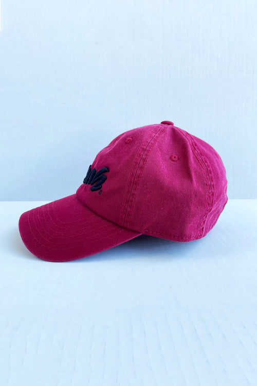 Maroon embroidered cap by Cooyah Clothing.