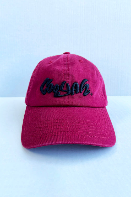 Cooyah Jamaica.  Men's embroidered cap in maroon.  We are a Jamaican streetwear clothing brand established in 1987.