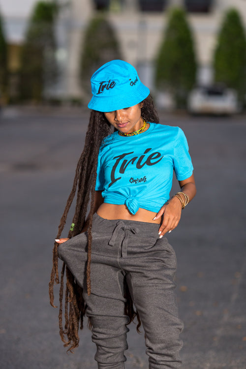 Cooyah Jamaica. Women's Irie T-Shirt. Crew neck, short sleeve, boyfriend fit tee in turquoise. Jamaican reggae clothing brand.