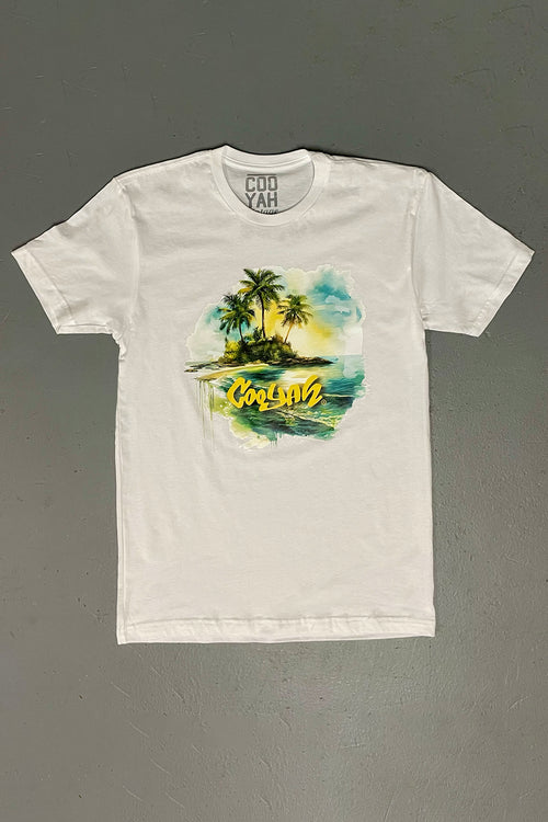 Cooyah Jamaica.  Men's island life  graphic tee.  Inspired by the Caribbean, for a laid-back look.  