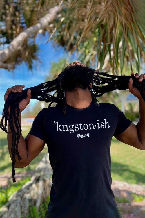 Cooyah Kingstonish graphic tee. Men's Kingston, Jamaica t-shirt in black. Jamaican streetwear clothing brand since 1987. IRIE