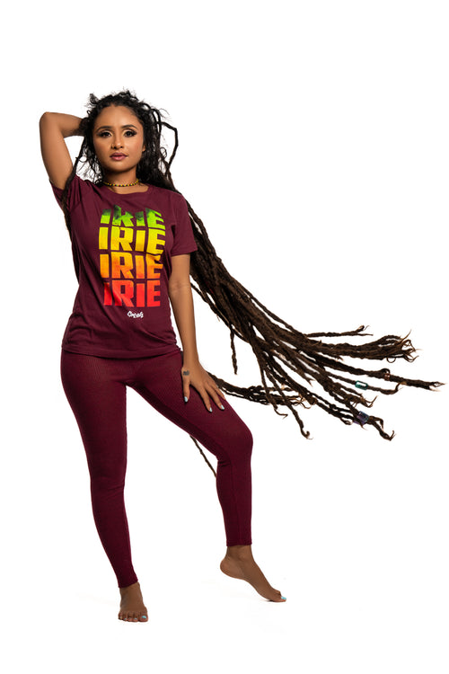 Cooyah Jamaica - women's  short sleeve Irie graphic tees.  Screen printed in reggae colors on soft, ringspun cotton.  