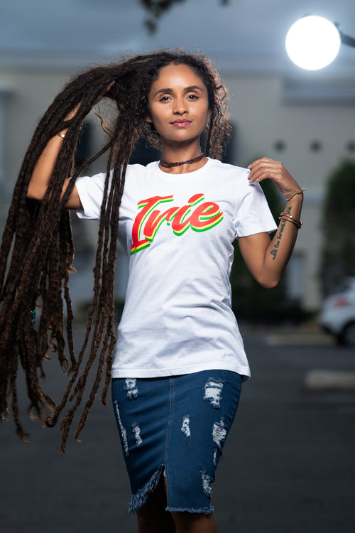 Cooyah Jamaica - Women's Irie Rasta graphic tee.  Reggae style design screen printed on soft 100% ringspun cotton.  As a Jamaican owned clothing brand since 1987, we take pride in bringing you this classic piece. 