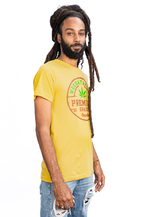 Cooyah Jamaica. Weedatarian High Grade men's reggae graphic tee. Ringspun cotton, short sleeve, rasta cannabis tee. Jamaican clothing brand. IRIE