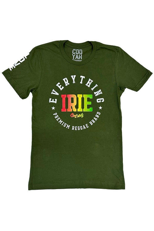 Cooyah Jamaica Everything Irie men's short sleeve graphic tee with reggae colors. We are a Jamaican clothing brand established in 1987.
